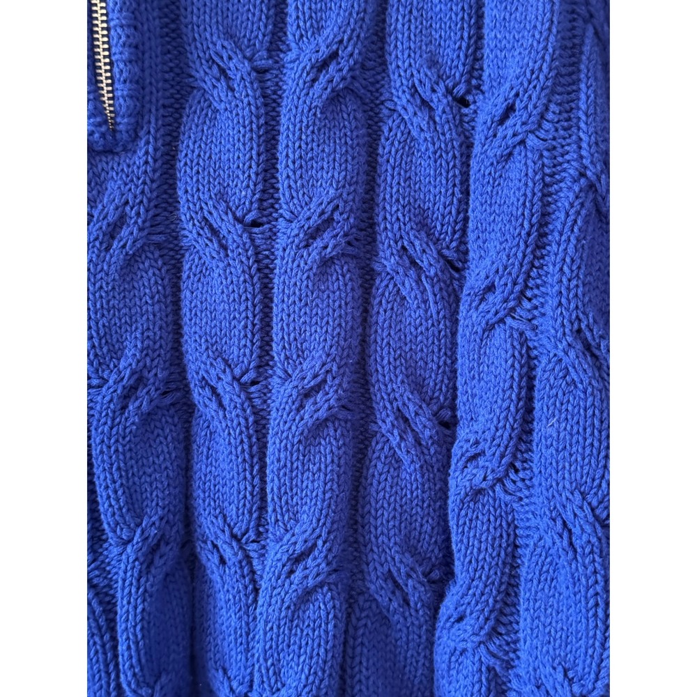 Royal Blue Cable Knit Quarter Zip Sweater Mock Neck XL Preppy Academia Cotton - Picture 5 of 8